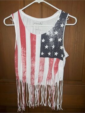Women's Red, White & Blue Fringe Tank Top